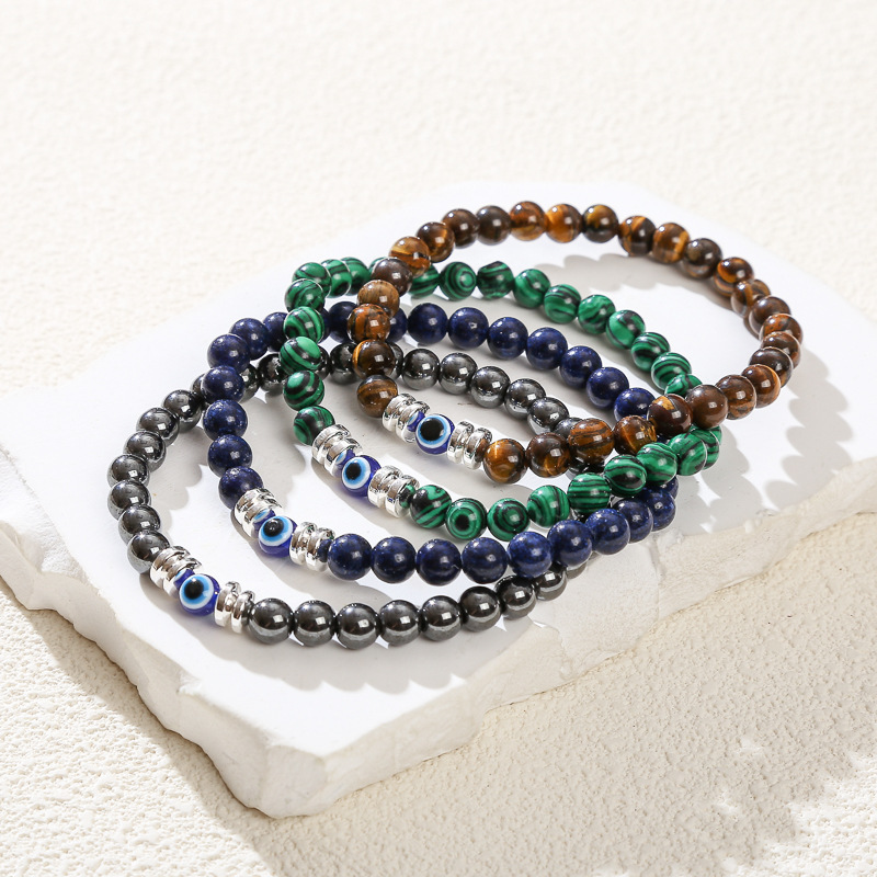 4mm Mini Gemstone Energy Bracelets Crushed Stone Beaded Evil Eye Charm Healing Energy Bracelet for Women