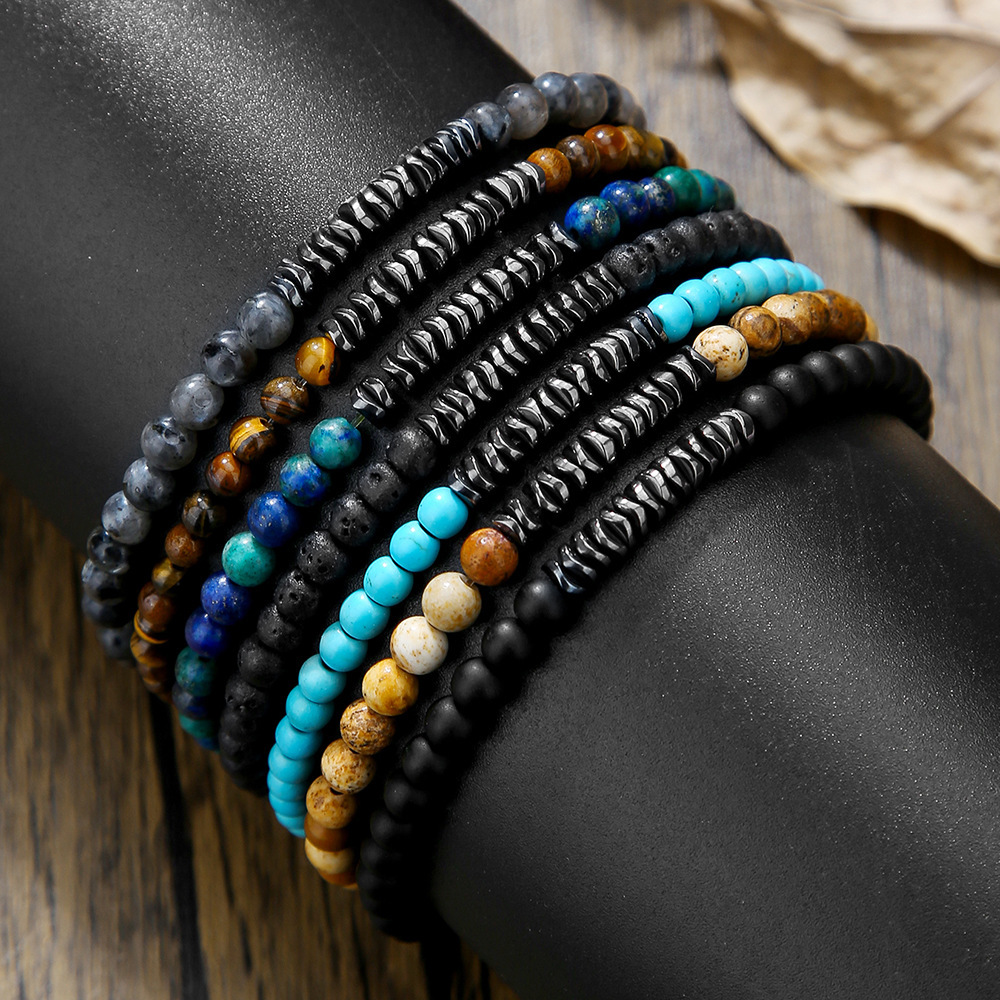 4mm Mini Gemstone Energy Bracelets Crushed Stone Beaded Hematite Spacer Beads Charm Healing Energy Bracelet for Women