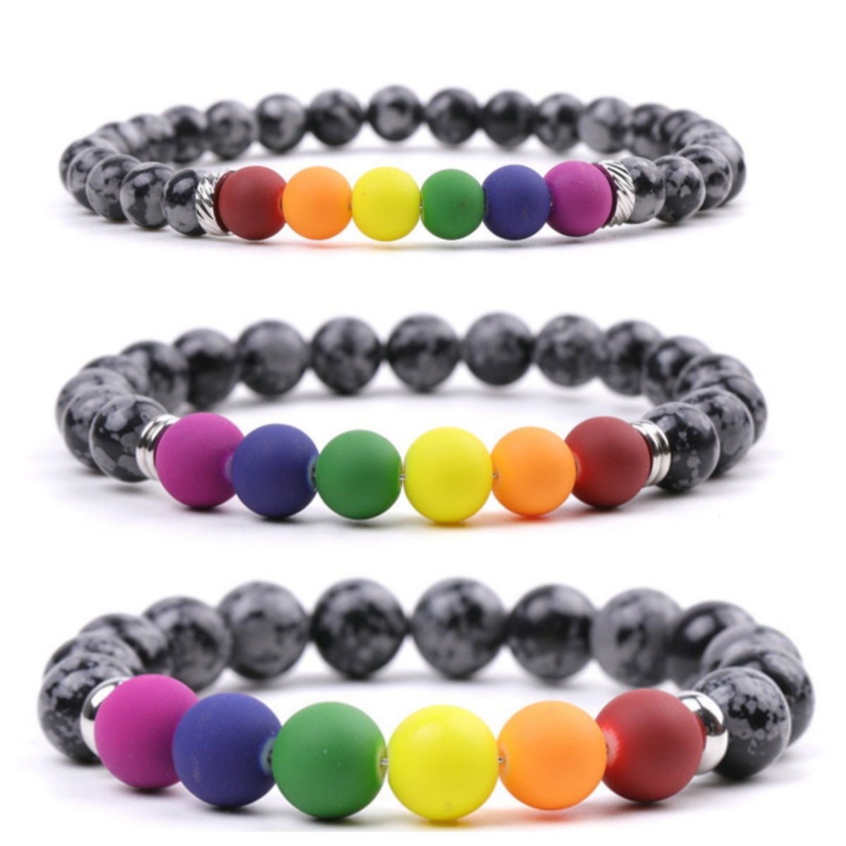 Natural Snowflake Jasper Bead Stretch Bracelet 7-7.5 Inch, Healing Stone Elastic Adjustable Spiritual Jewelry for Women Men