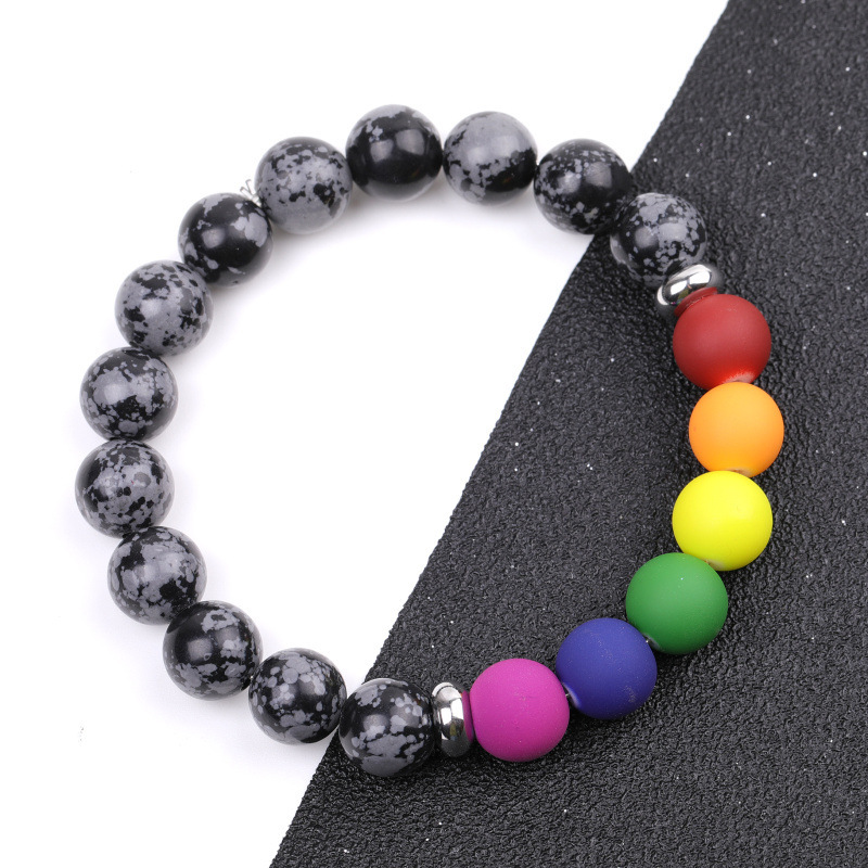 Snowflake Jasper Bead Stretch Bracelet 7-7.5 Inch Natural Healing Stone Elastic Adjustable Spiritual Jewelry for Women Men