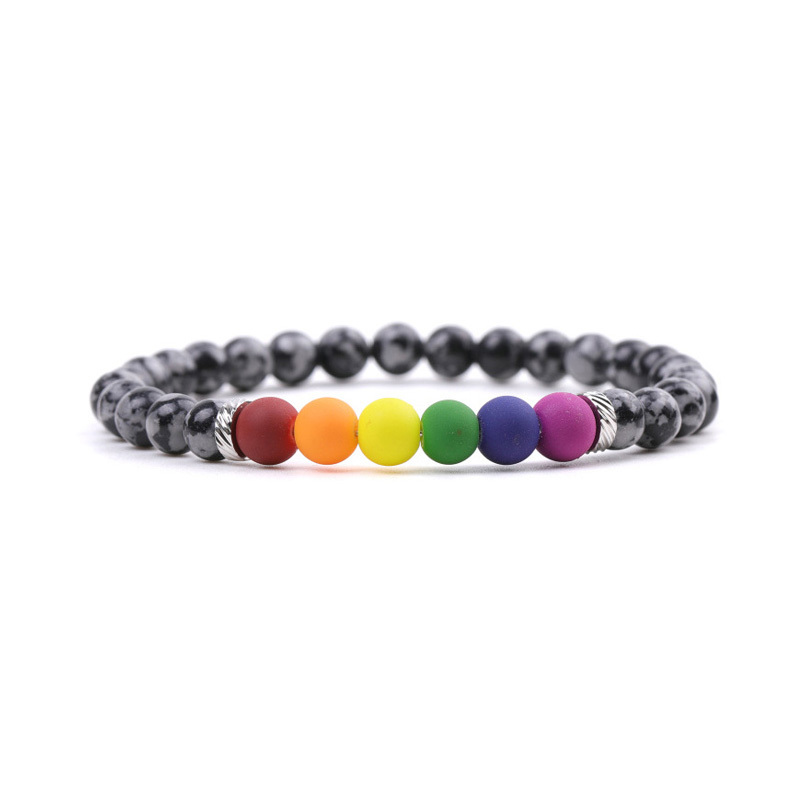 Natural Snowflake Jasper Bead Stretch Bracelet 7-7.5 Inch, Healing Stone Elastic Adjustable Spiritual Jewelry for Women Men