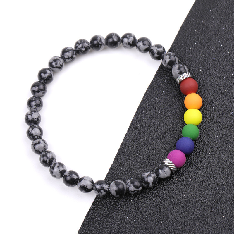 Natural Snowflake Jasper Bead Stretch Bracelet 7-7.5 Inch, Healing Stone Elastic Adjustable Spiritual Jewelry for Women Men
