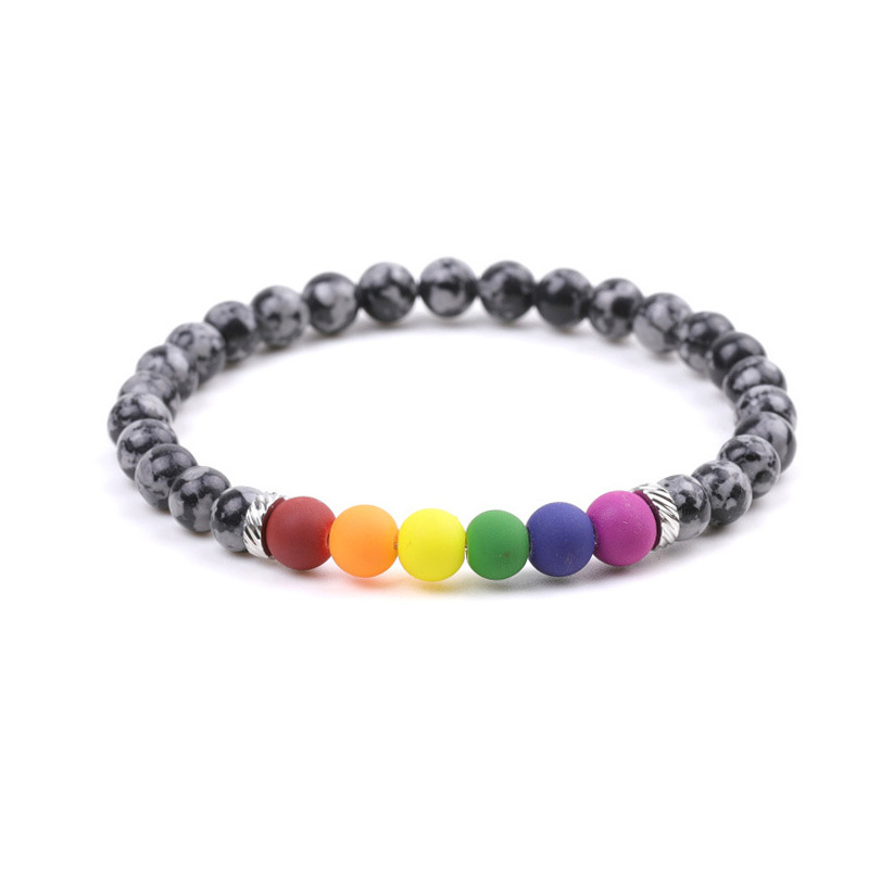 Natural Snowflake Jasper Bead Stretch Bracelet 7-7.5 Inch, Healing Stone Elastic Adjustable Spiritual Jewelry for Women Men