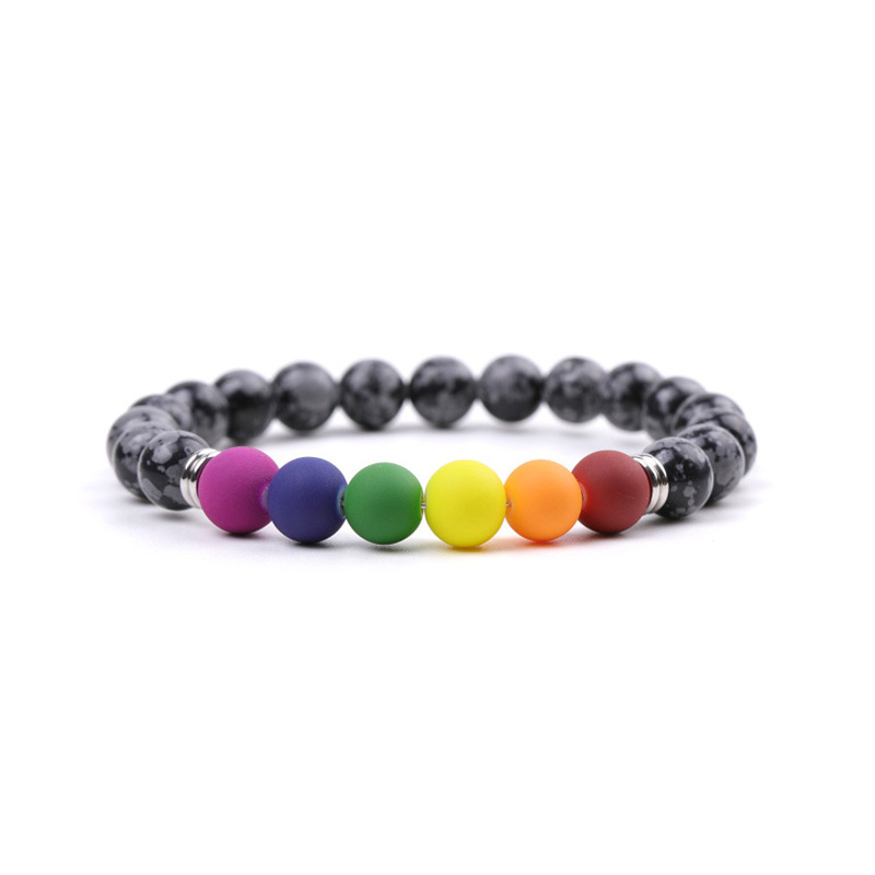 Natural Snowflake Jasper Bead Stretch Bracelet 7-7.5 Inch, Healing Stone Elastic Adjustable Spiritual Jewelry for Women Men