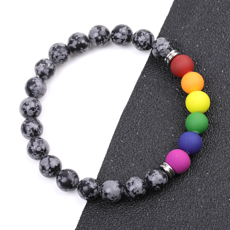 Natural Snowflake Jasper Bead Stretch Bracelet 7-7.5 Inch, Healing Stone Elastic Adjustable Spiritual Jewelry for Women Men