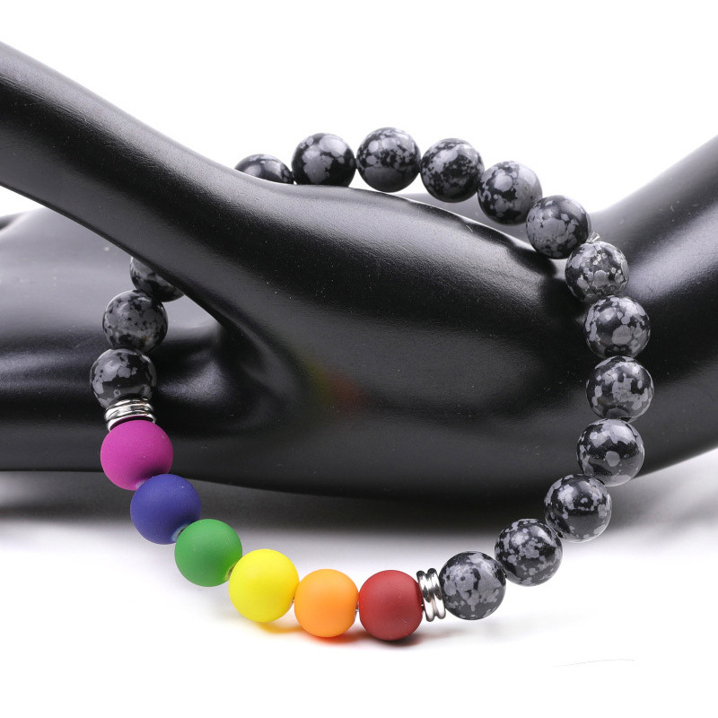 Natural Snowflake Jasper Bead Stretch Bracelet 7-7.5 Inch, Healing Stone Elastic Adjustable Spiritual Jewelry for Women Men