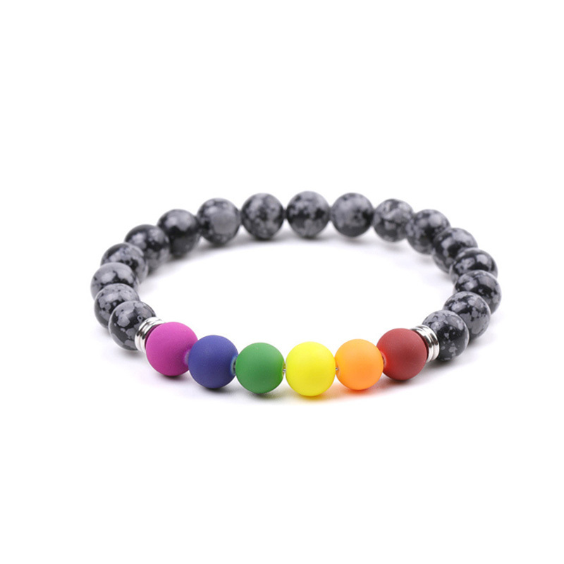 Natural Snowflake Jasper Bead Stretch Bracelet 7-7.5 Inch, Healing Stone Elastic Adjustable Spiritual Jewelry for Women Men
