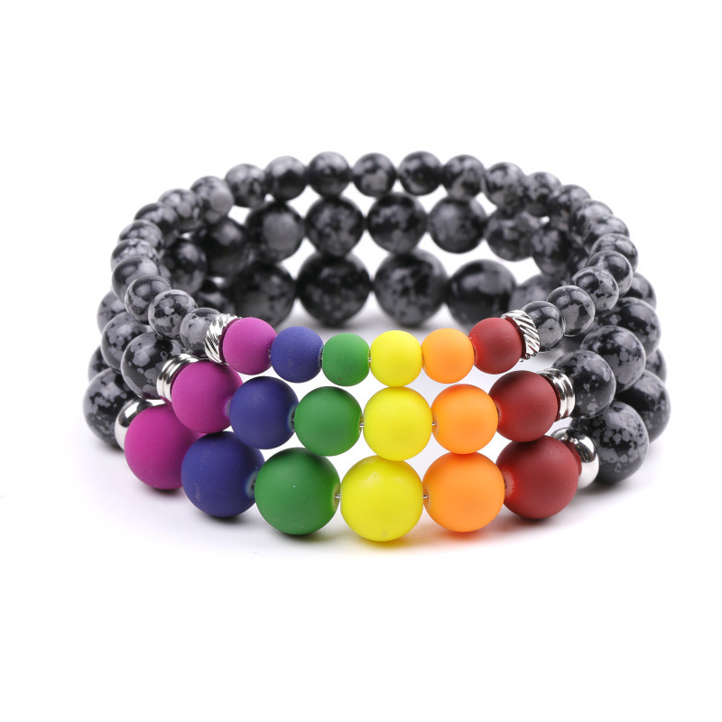 Natural Snowflake Jasper Bead Stretch Bracelet 7-7.5 Inch, Healing Stone Elastic Adjustable Spiritual Jewelry for Women Men