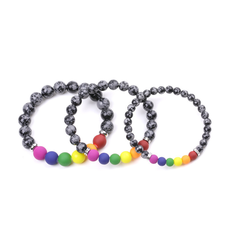 Natural Snowflake Jasper Bead Stretch Bracelet 7-7.5 Inch, Healing Stone Elastic Adjustable Spiritual Jewelry for Women Men