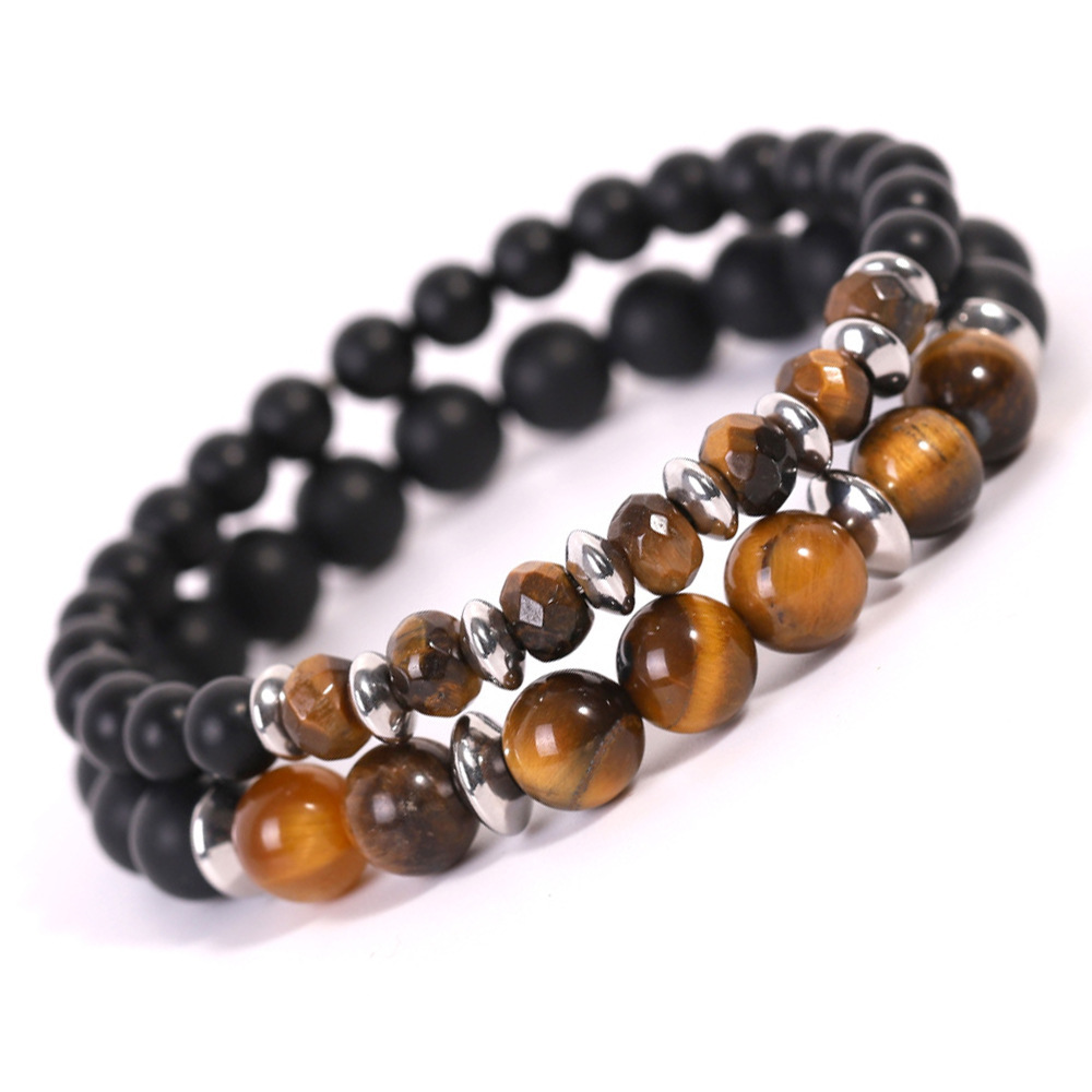 Matte Black Onyx Couple Bracelet Set – Matching His & Hers Stone Bracelets for Love & Protection