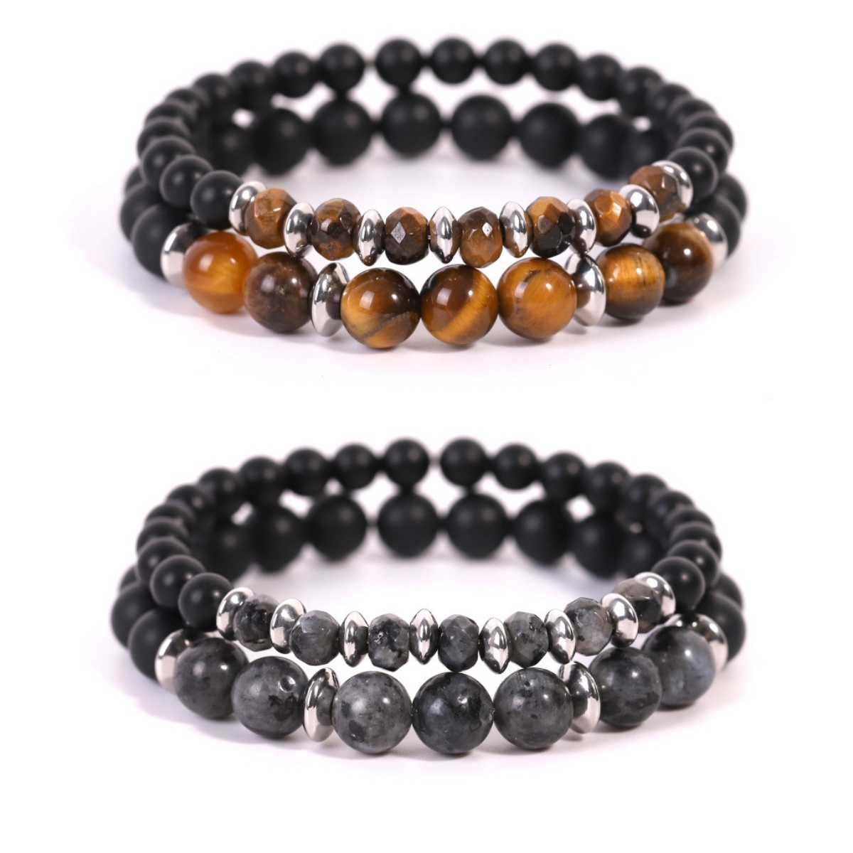 Matte Black Onyx Couple Bracelet Set – Matching His & Hers Stone Bracelets for Love & Protection