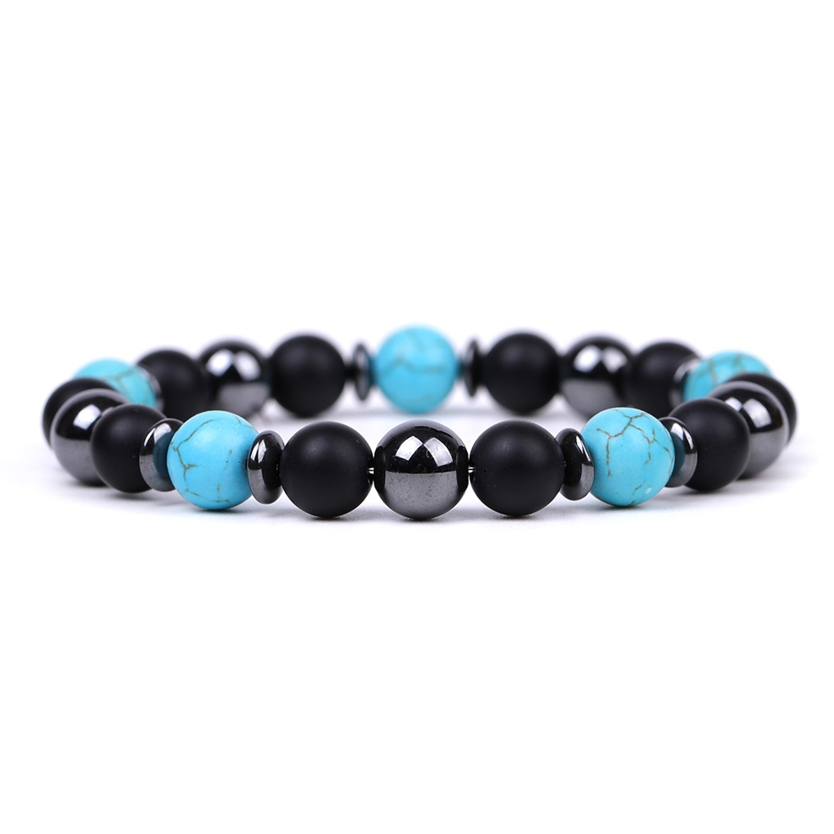 8MM Round Beaded Bracelet for Spiritual Protection Healing Positive Hematite & Matte Onyx