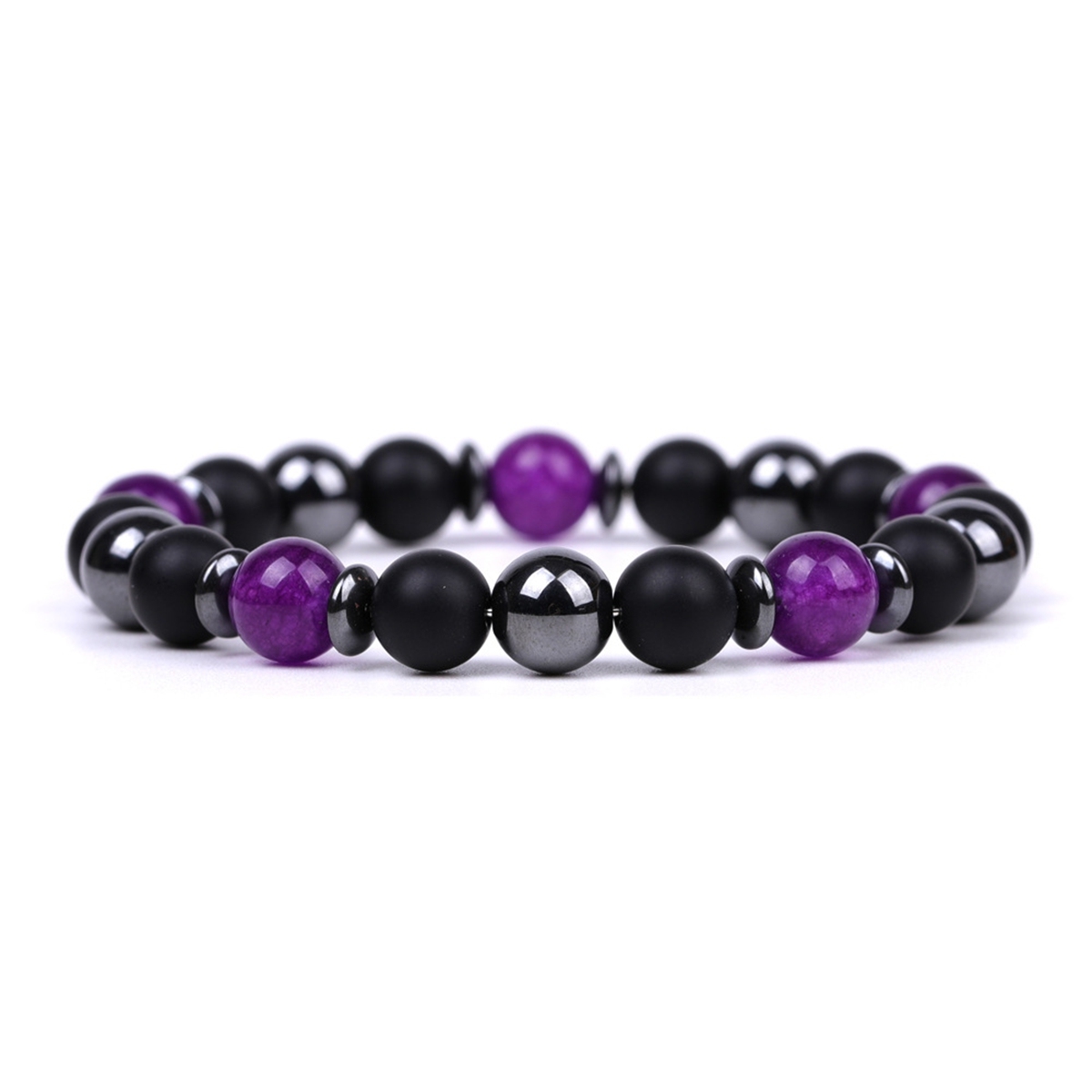8MM Round Beaded Bracelet for Spiritual Protection Healing Positive Hematite & Matte Onyx