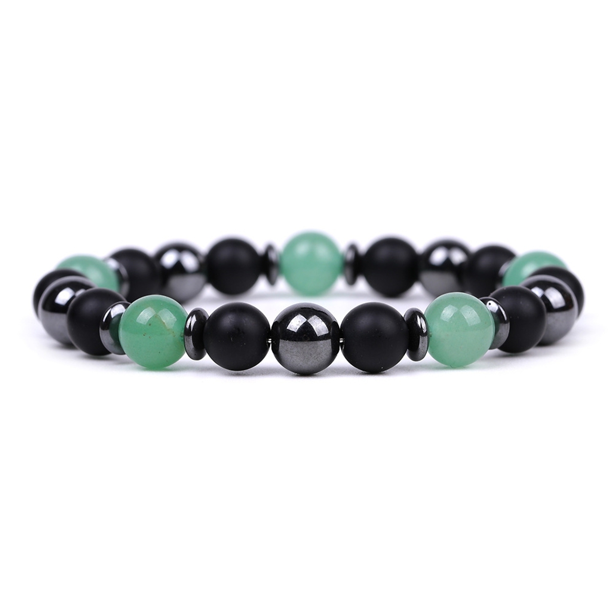 8MM Round Beaded Bracelet for Spiritual Protection Healing Positive Hematite & Matte Onyx