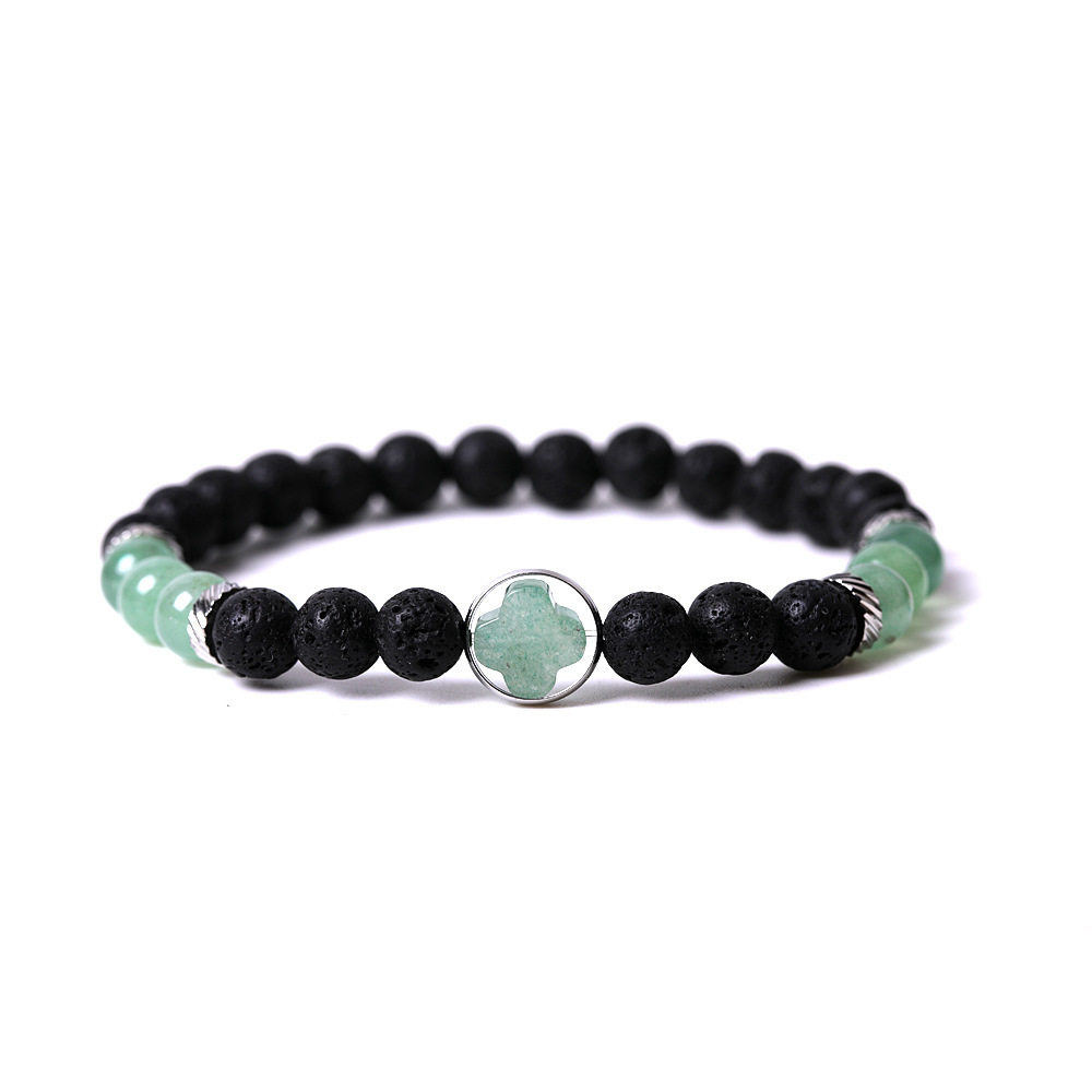 Natural Gemstone Cross 8MM Lava Stone Stretch Bracelets