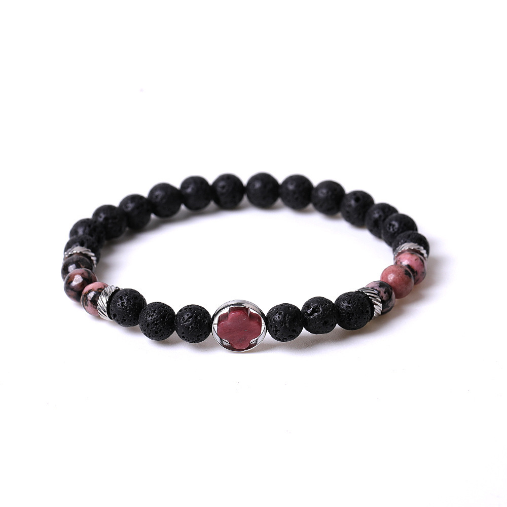 Natural Gemstone Cross 8MM Lava Stone Stretch Bracelets