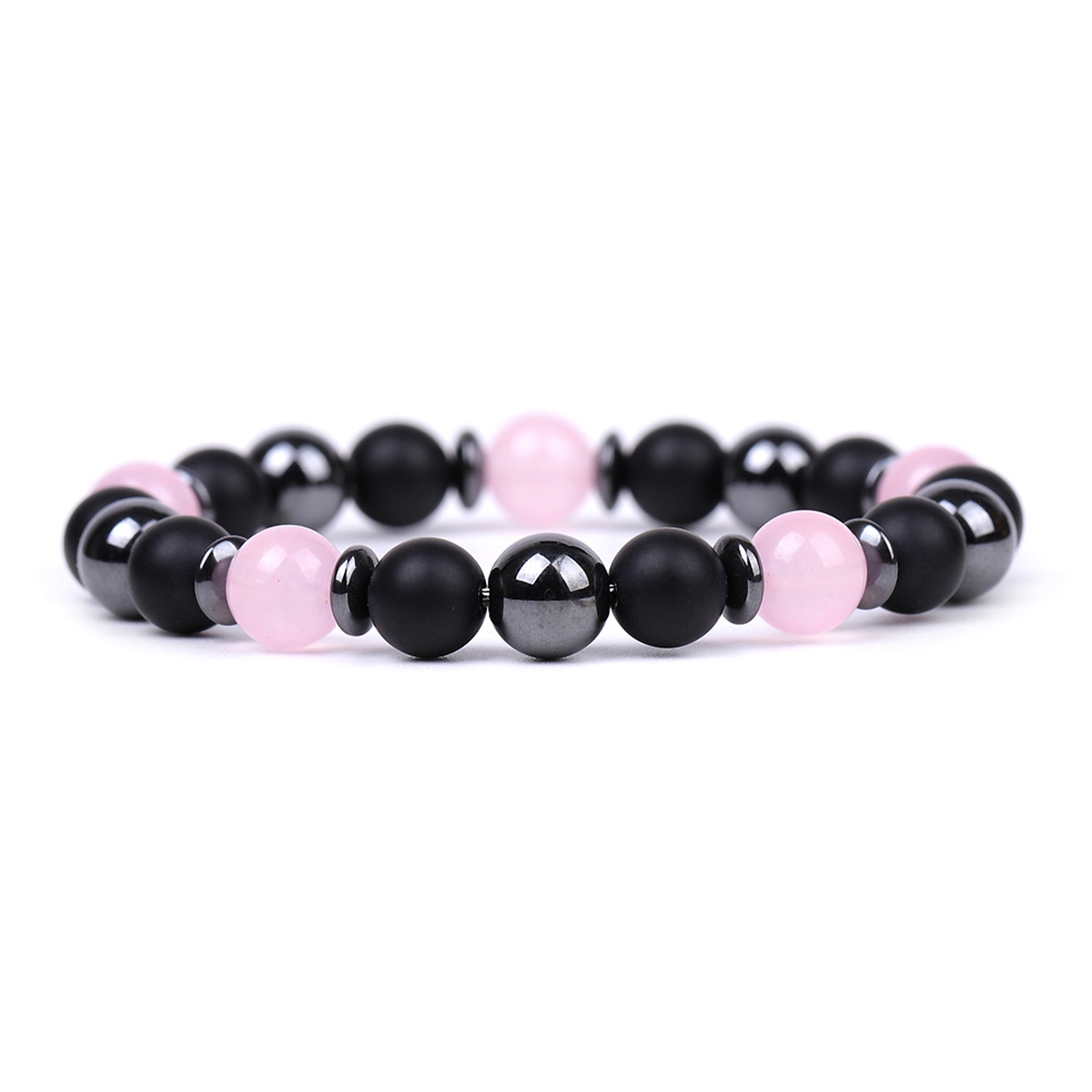 8MM Round Beaded Bracelet for Spiritual Protection Healing Positive Hematite & Matte Onyx