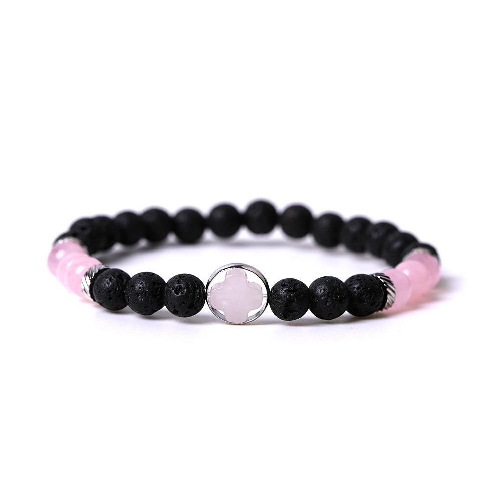Natural Gemstone Cross 8MM Lava Stone Stretch Bracelets