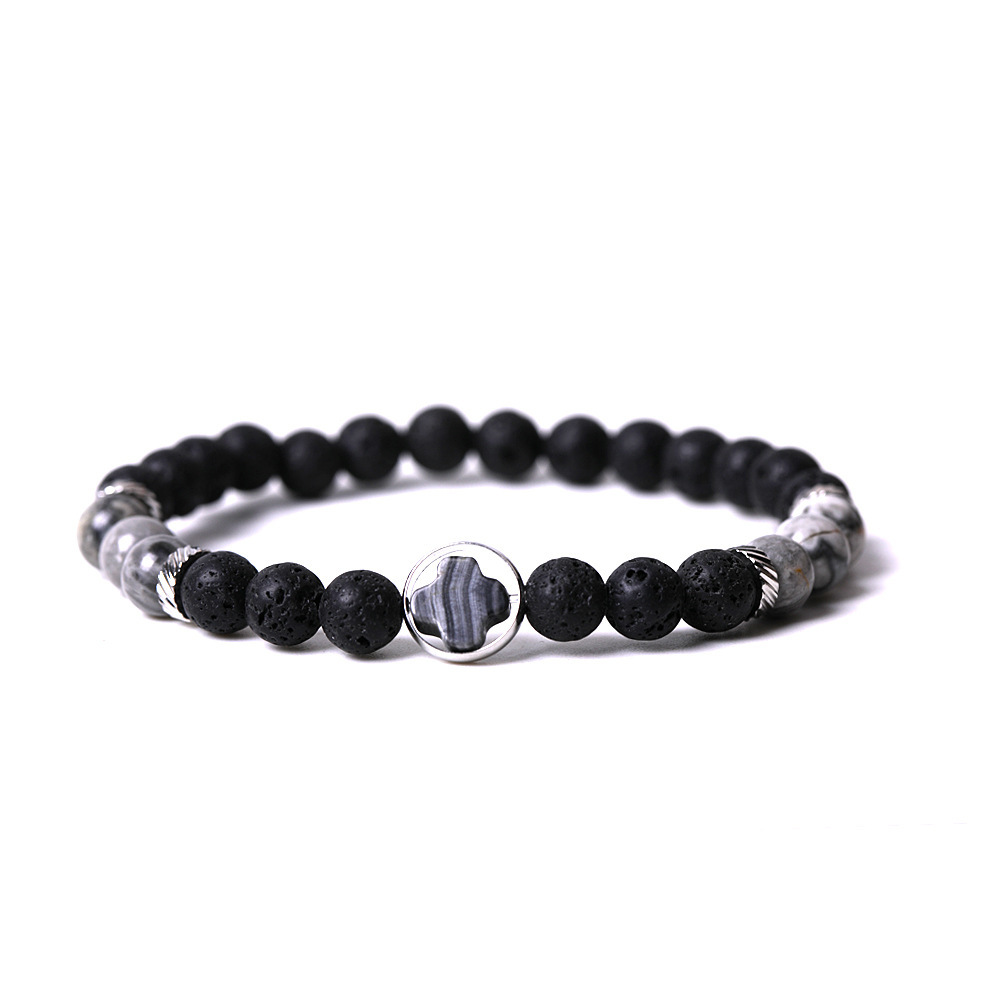 Natural Gemstone Cross 8MM Lava Stone Stretch Bracelets
