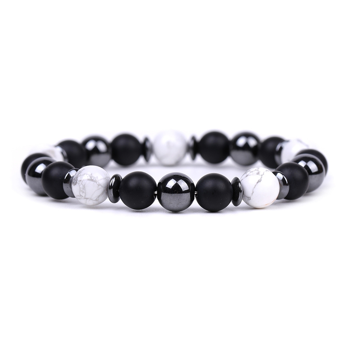 8MM Round Beaded Bracelet for Spiritual Protection Healing Positive Hematite & Matte Onyx