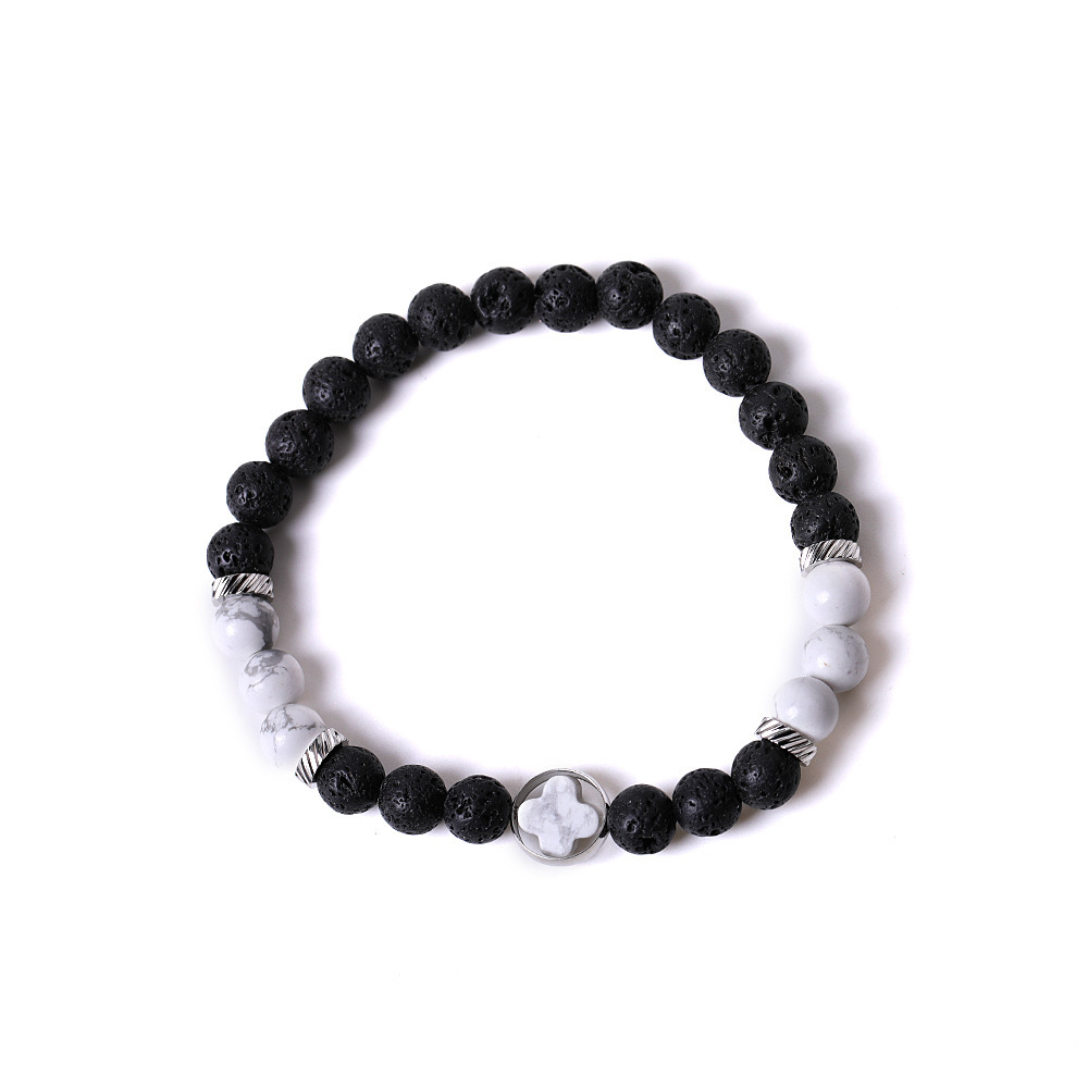 Natural Gemstone Cross 8MM Lava Stone Stretch Bracelets