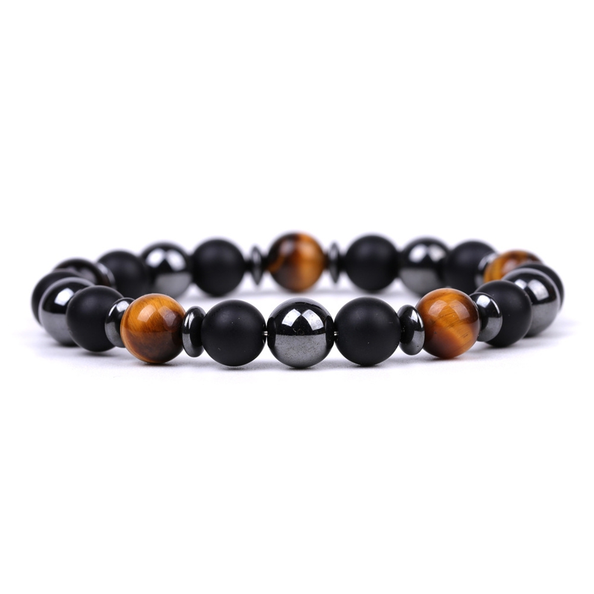 8MM Round Beaded Bracelet for Spiritual Protection Healing Positive Hematite & Matte Onyx