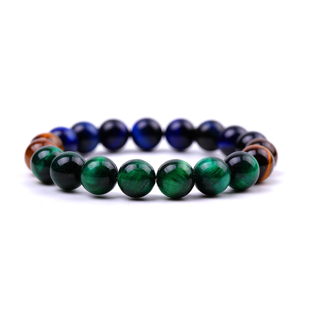 Multicolor Yellow Blue Green Peacock Feather Color Tiger Eye Stretch Bracelets for Women Girls