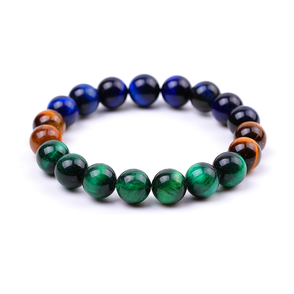 Multicolor Yellow Blue Green Peacock Feather Color Tiger Eye Stretch Bracelets for Women Girls