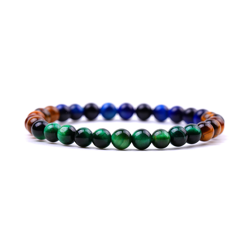 Multicolor Yellow Blue Green Peacock Feather Color Tiger Eye Stretch Bracelets for Women Girls