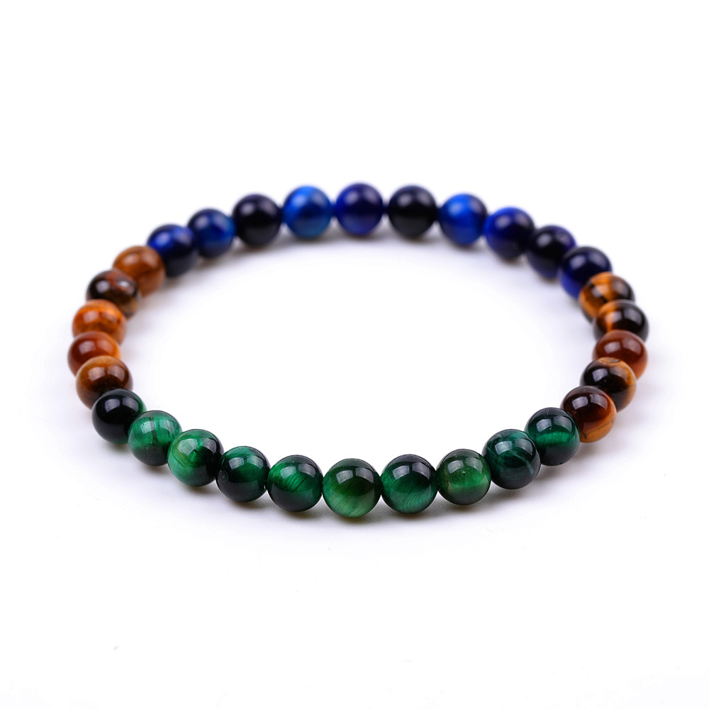 Multicolor Yellow Blue Green Peacock Feather Color Tiger Eye Stretch Bracelets for Women Girls
