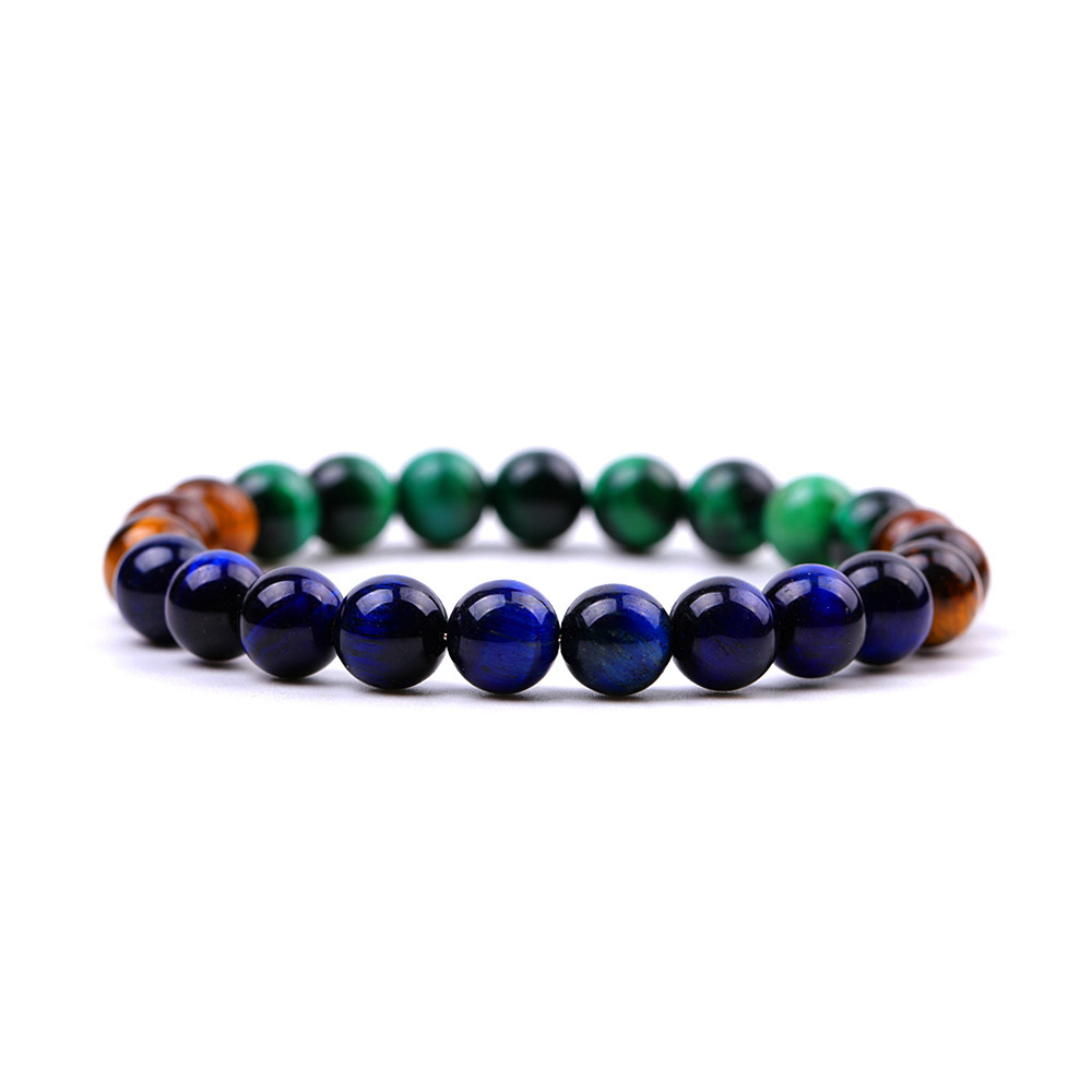 Multicolor Yellow Blue Green Peacock Feather Color Tiger Eye Stretch Bracelets for Women Girls