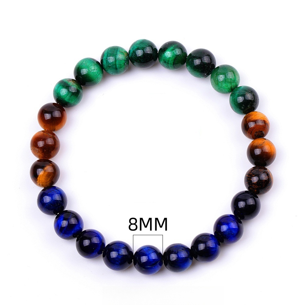 Multicolor Yellow Blue Green Peacock Feather Color Tiger Eye Stretch Bracelets for Women Girls