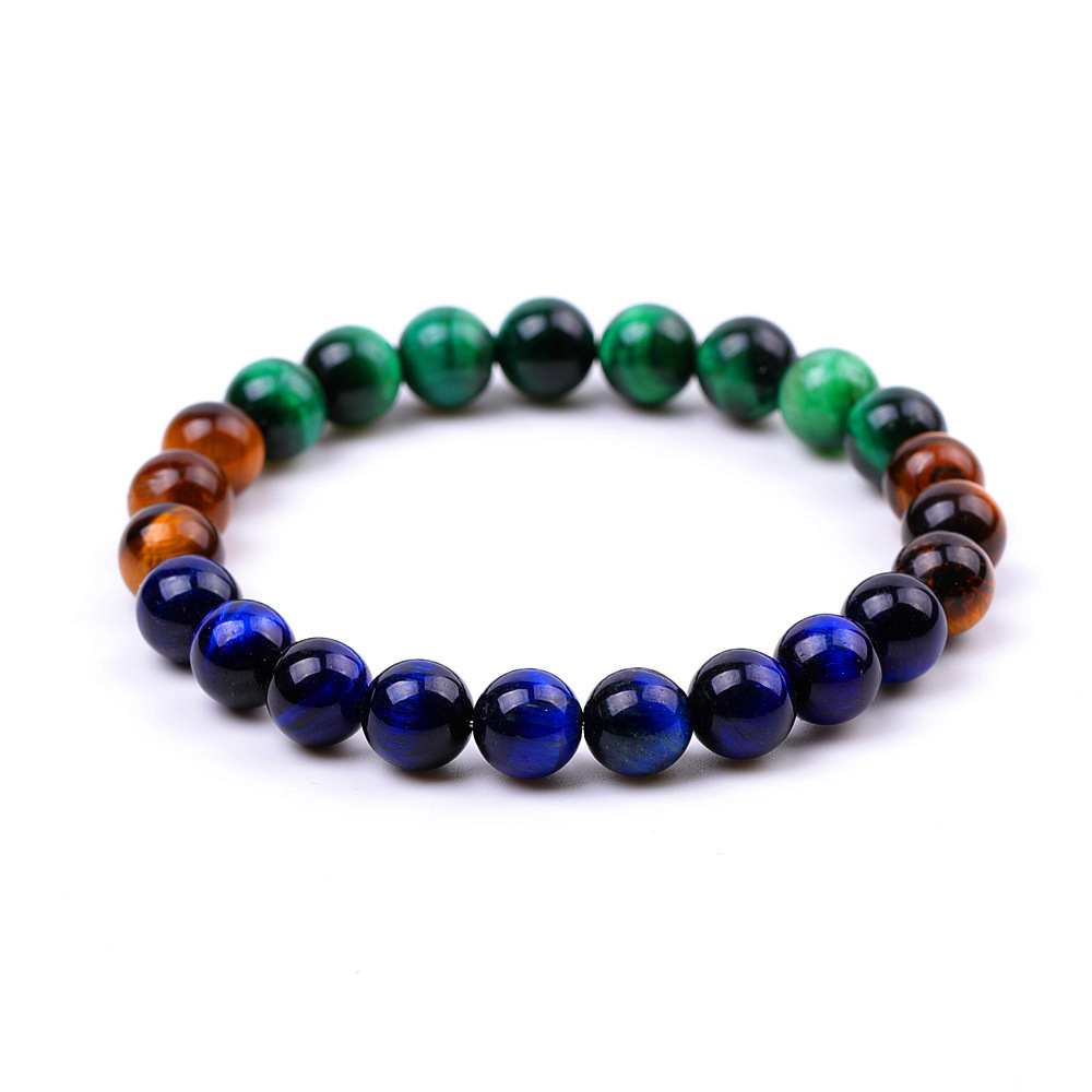 Multicolor Yellow Blue Green Peacock Feather Color Tiger Eye Stretch Bracelets for Women Girls