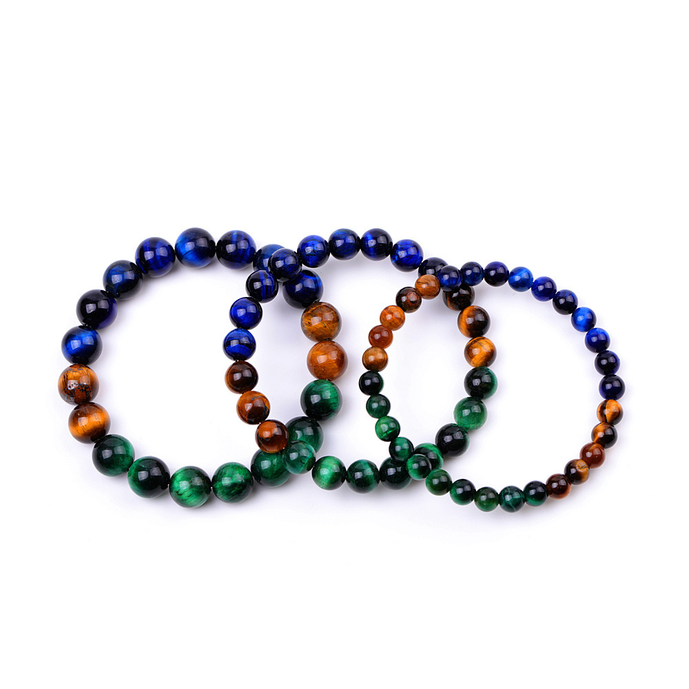 Multicolor Yellow Blue Green Peacock Feather Color Tiger Eye Stretch Bracelets for Women Girls
