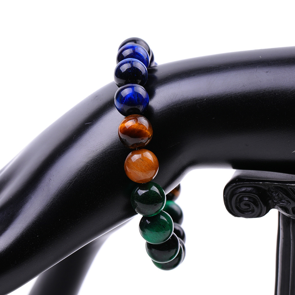 Multicolor Yellow Blue Green Peacock Feather Color Tiger Eye Stretch Bracelets for Women Girls