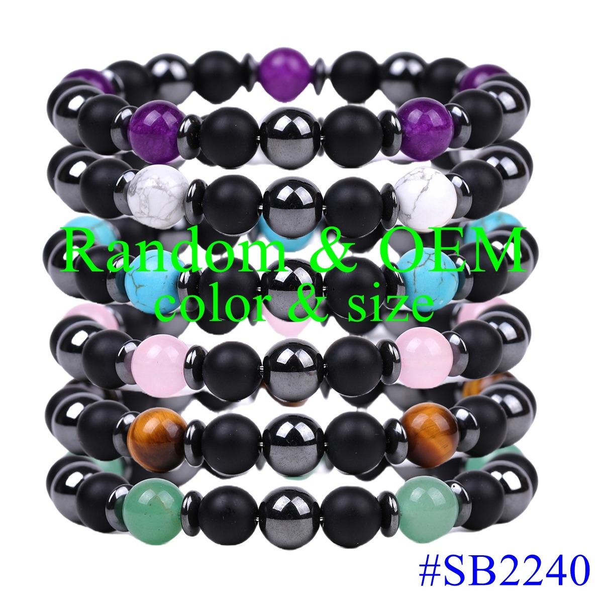 Rose Quartz 8MM Round Beaded Bracelet for Spiritual Protection Healing Positive Hematite & Matte Onyx