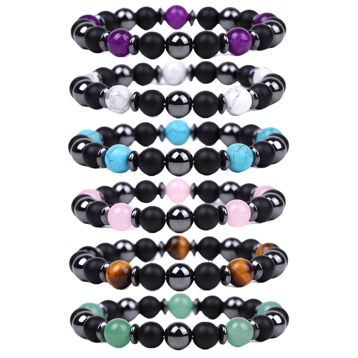 8MM Round Beaded Bracelet for Spiritual Protection Healing Positive Hematite & Matte Onyx