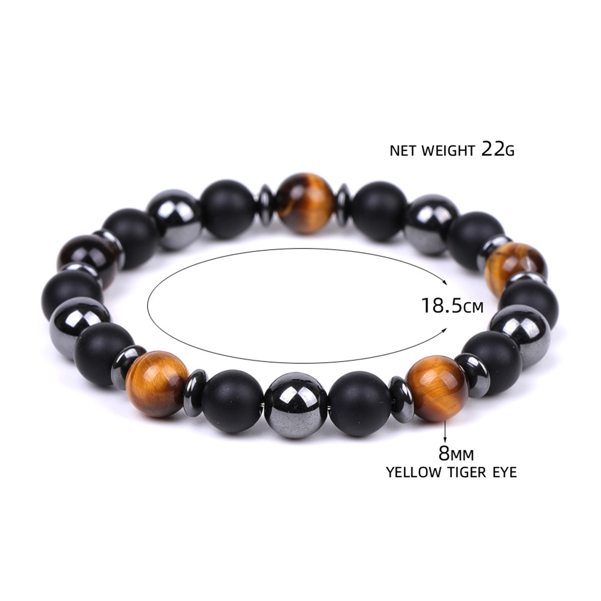 8MM Round Beaded Bracelet for Spiritual Protection Healing Positive Hematite & Matte Onyx