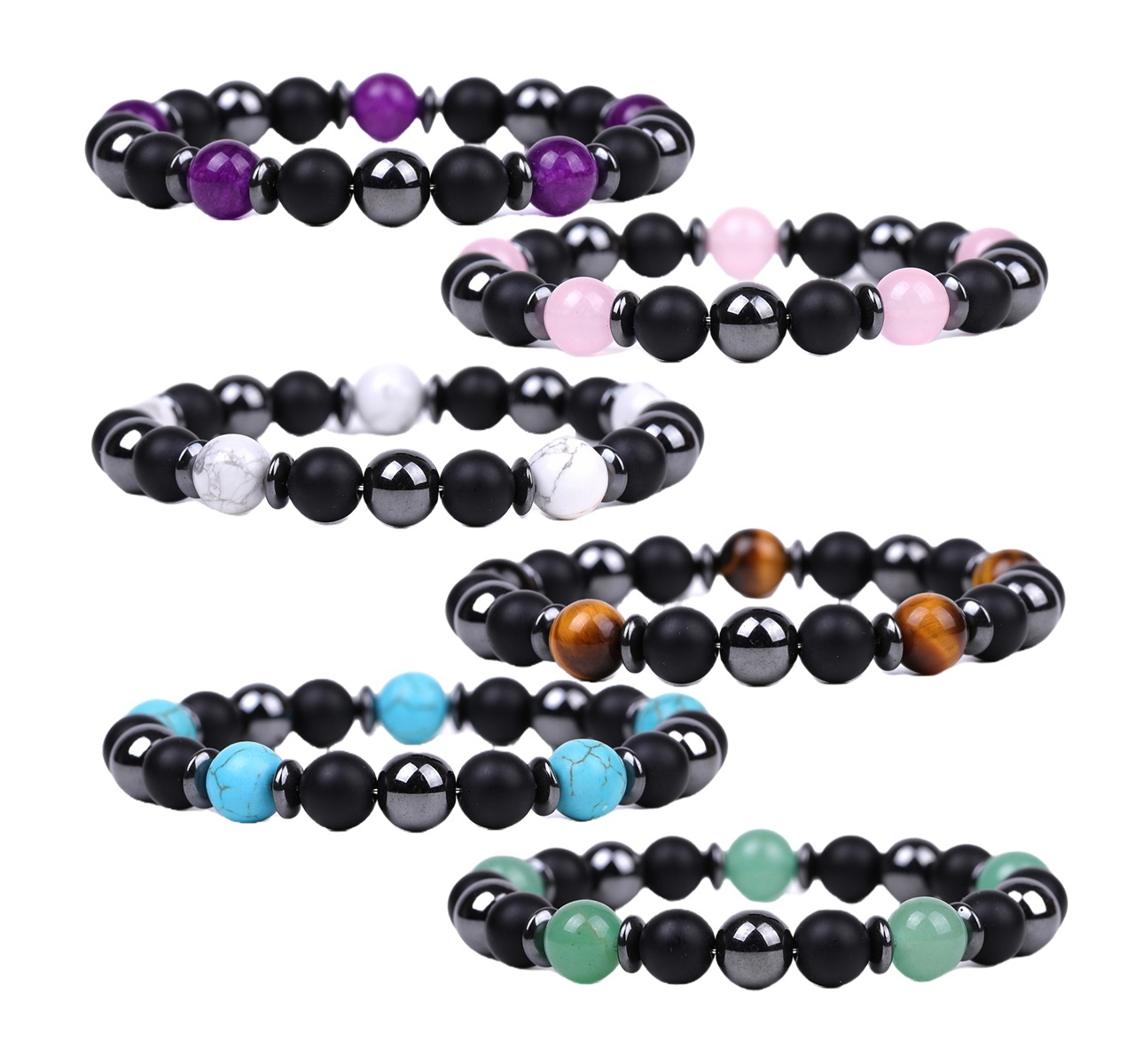 8MM Round Beaded Bracelet for Spiritual Protection Healing Positive Hematite & Matte Onyx