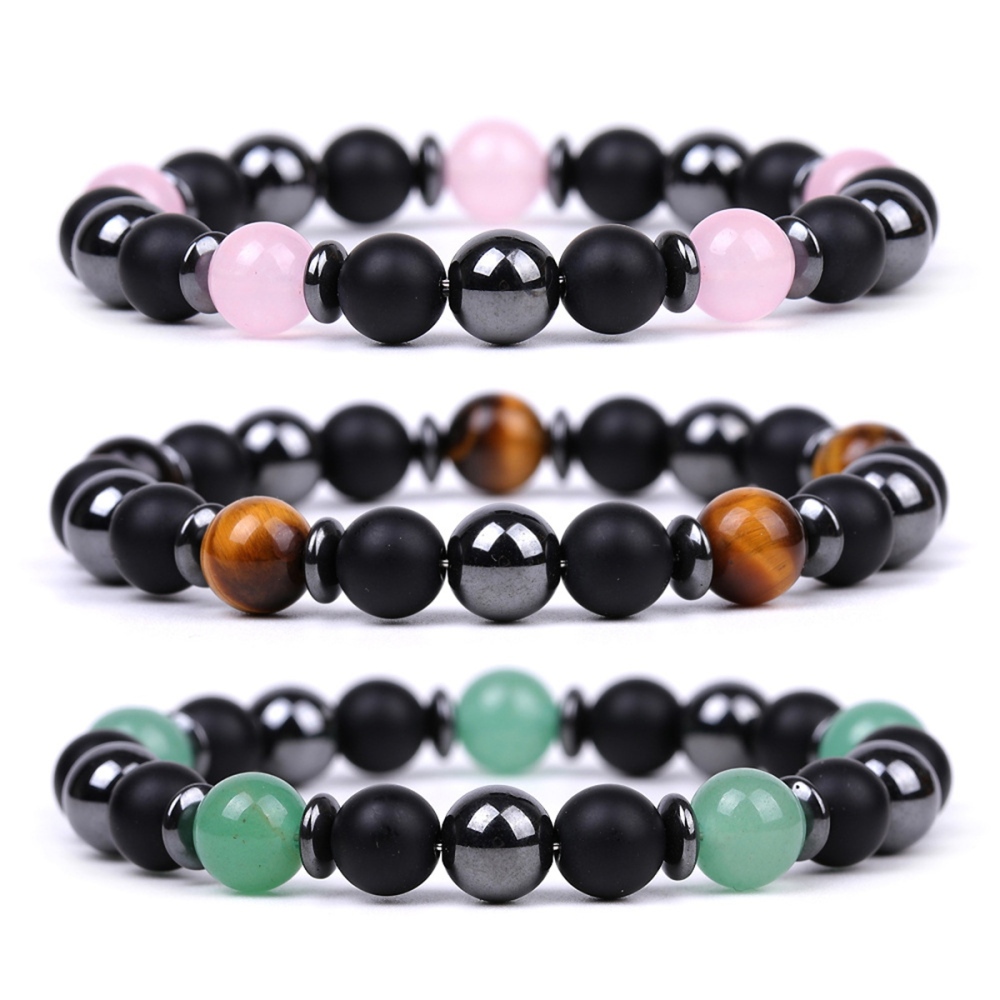 8MM Round Beaded Bracelet for Spiritual Protection Healing Positive Hematite & Matte Onyx