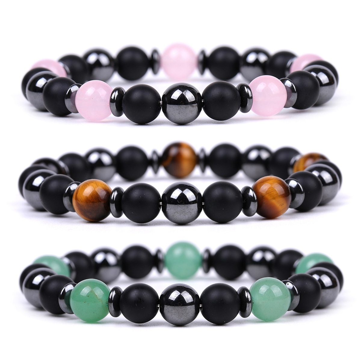 8MM Round Beaded Bracelet for Spiritual Protection Healing Positive Hematite & Matte Onyx