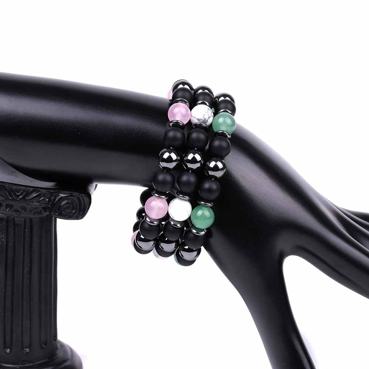 8MM Round Beaded Bracelet for Spiritual Protection Healing Positive Hematite & Matte Onyx