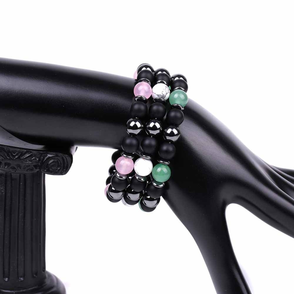 8MM Round Beaded Bracelet for Spiritual Protection Healing Positive Hematite & Matte Onyx