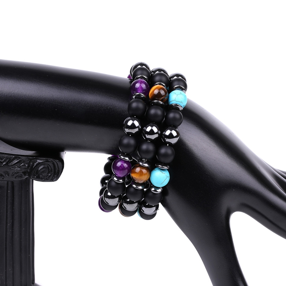 8MM Round Beaded Bracelet for Spiritual Protection Healing Positive Hematite & Matte Onyx