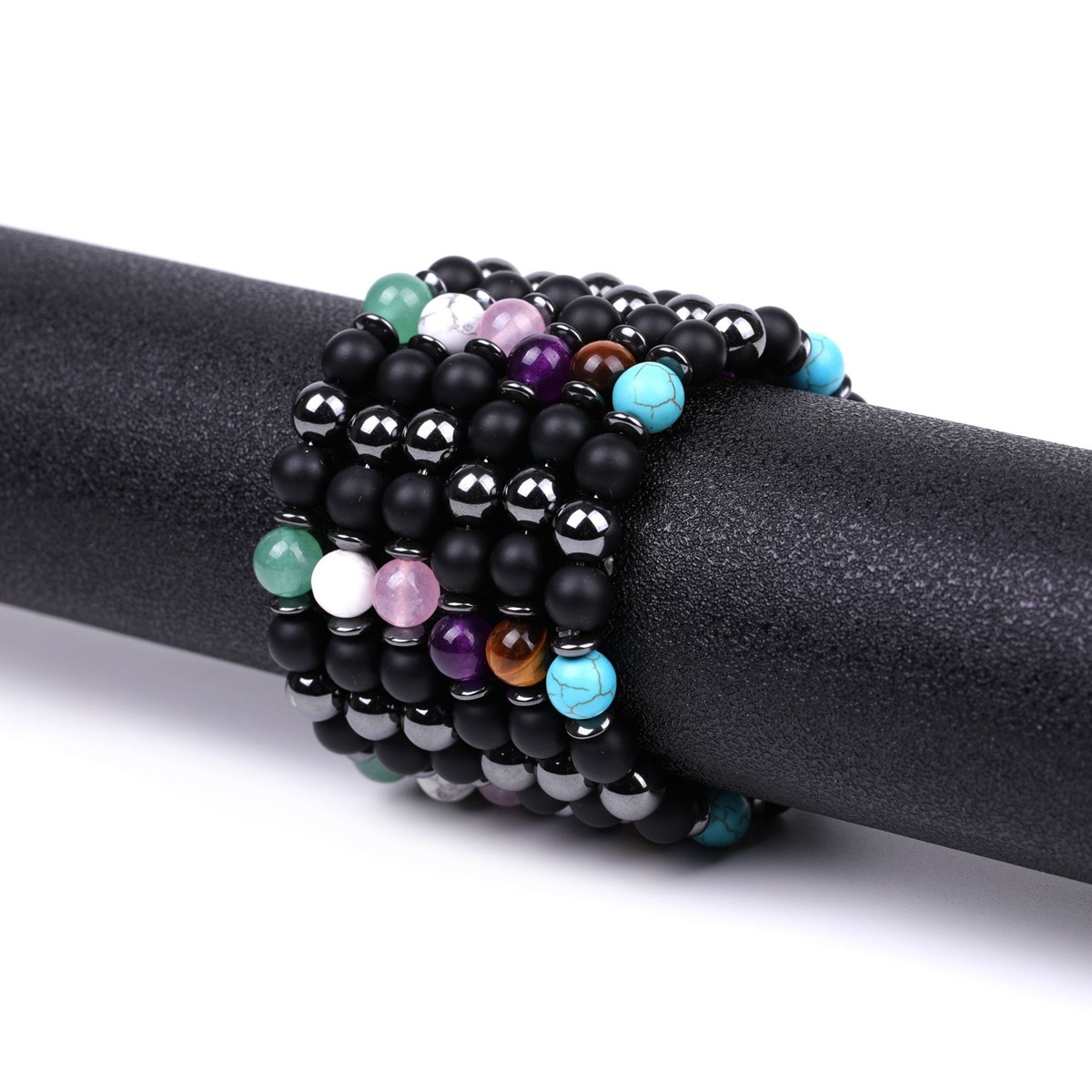 8MM Round Beaded Bracelet for Spiritual Protection Healing Positive Hematite & Matte Onyx