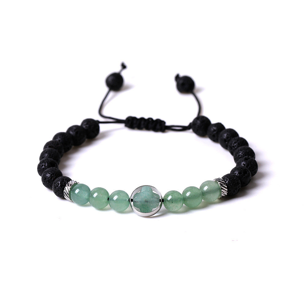 Rhodochrosite Couple Gemstone Cross 8MM Lava Stone Beaded Bracelets for women men