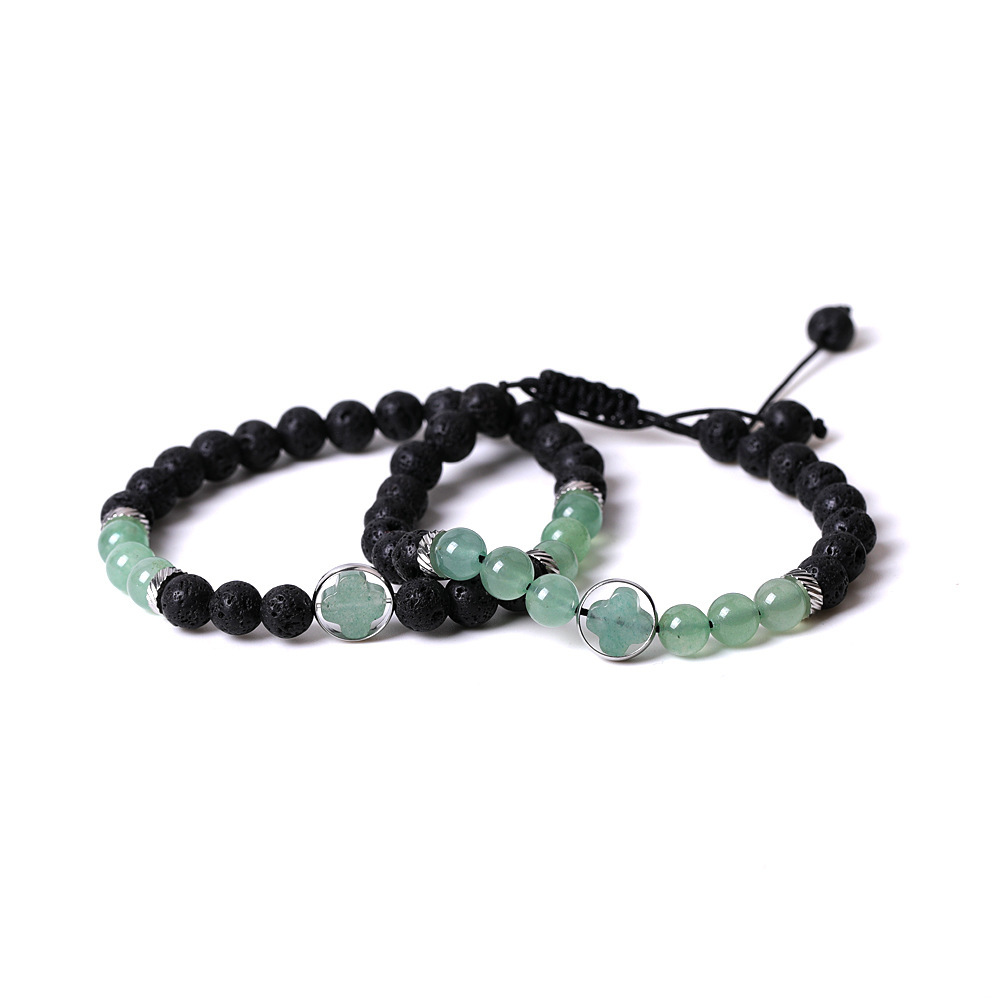 Couple Gemstone Cross 8MM Lava Stone Beaded Bracelets for women men