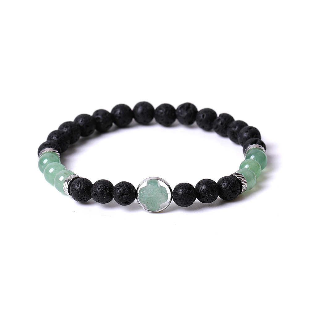 Rhodochrosite Couple Gemstone Cross 8MM Lava Stone Beaded Bracelets for women men