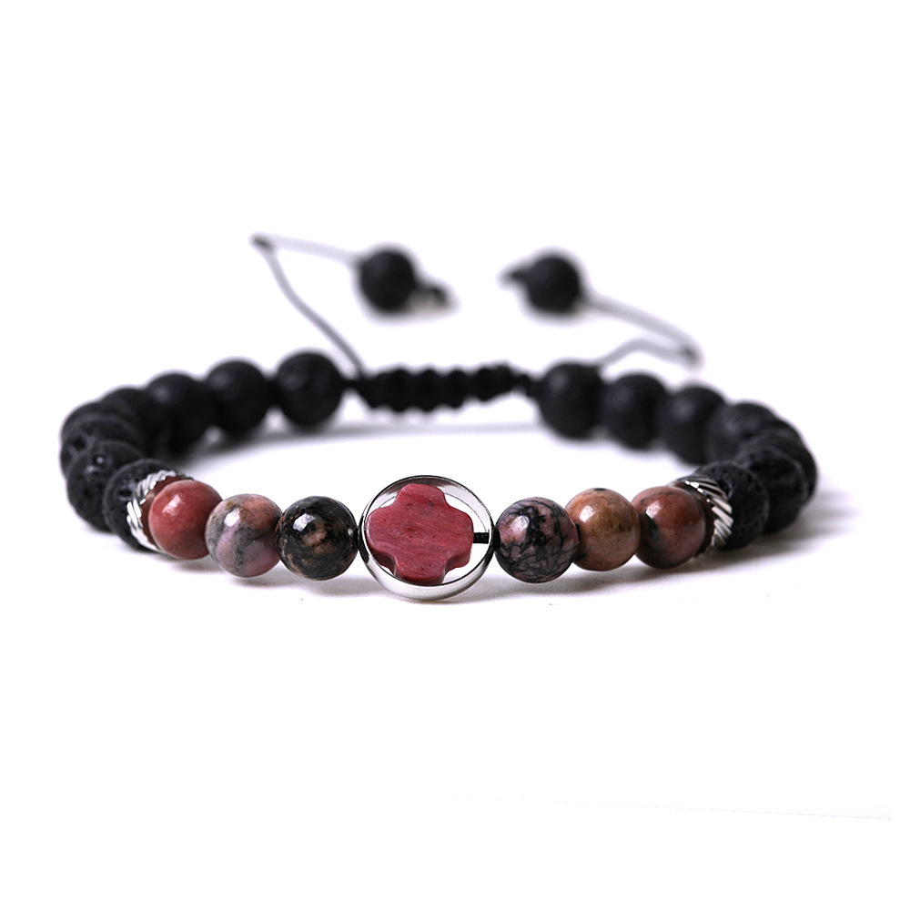 Mapstone Couple Gemstone Cross 8MM Lava Stone Beaded Bracelets for women men