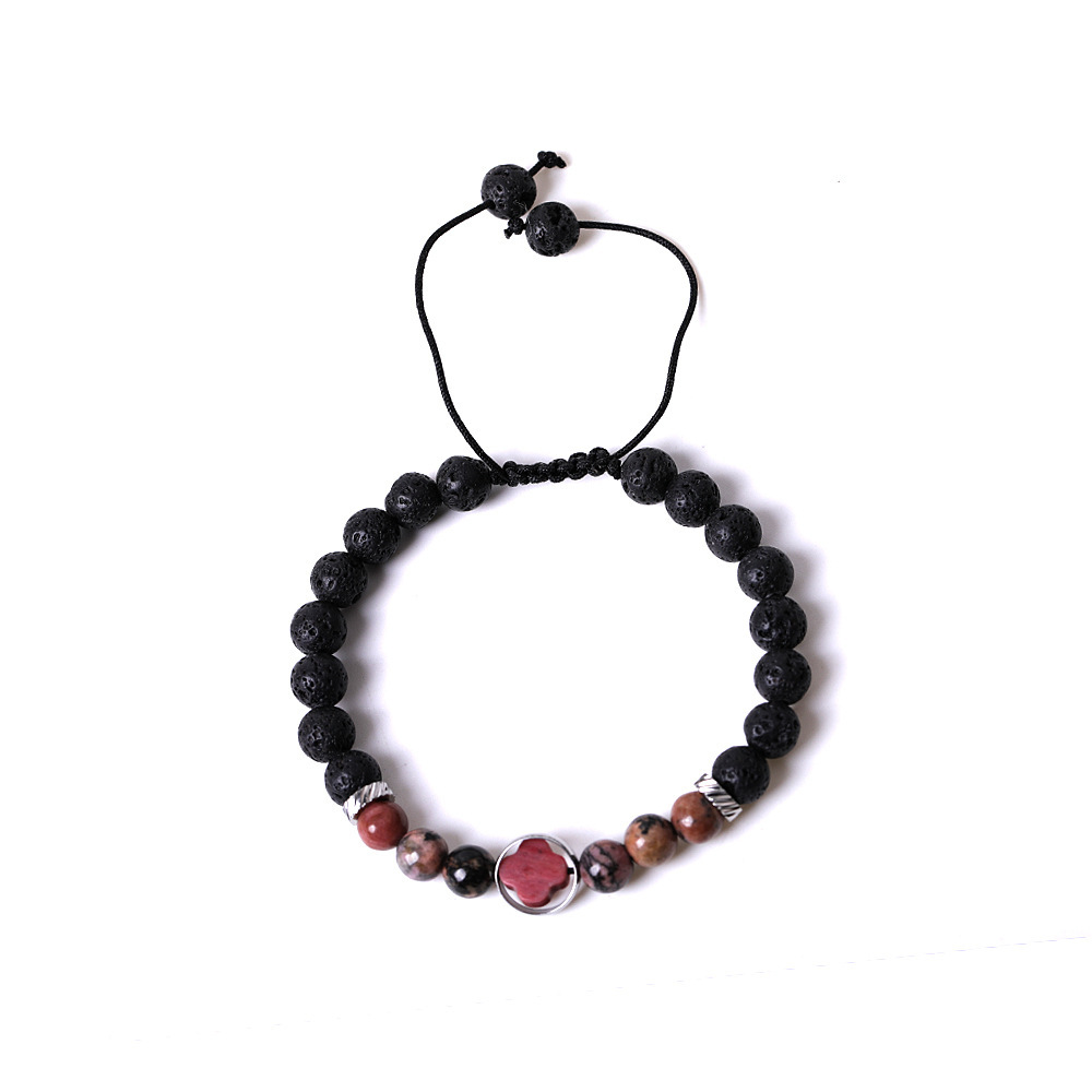 Rhodochrosite Couple Gemstone Cross 8MM Lava Stone Beaded Bracelets for women men